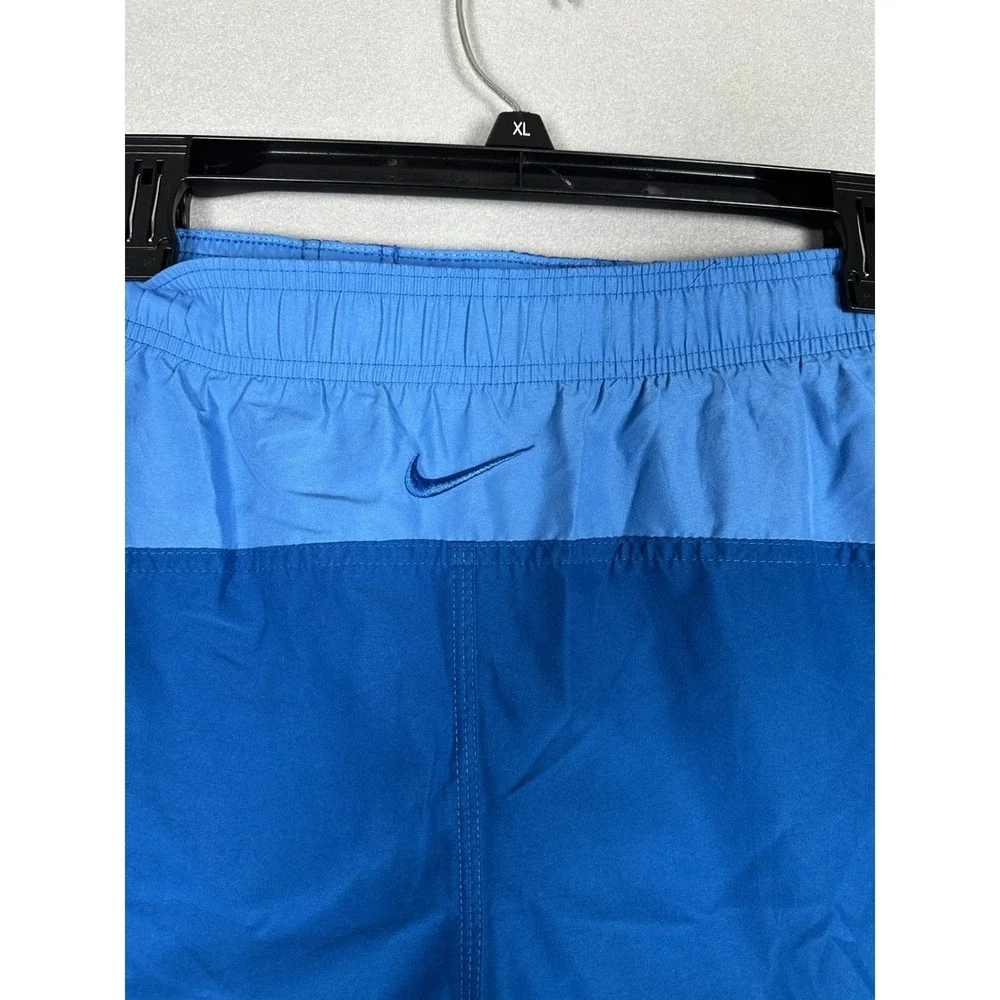 Nike Mens Swim Trunks Medium Blue  Drawstring Colorblock Board Shorts Mesh Lined
